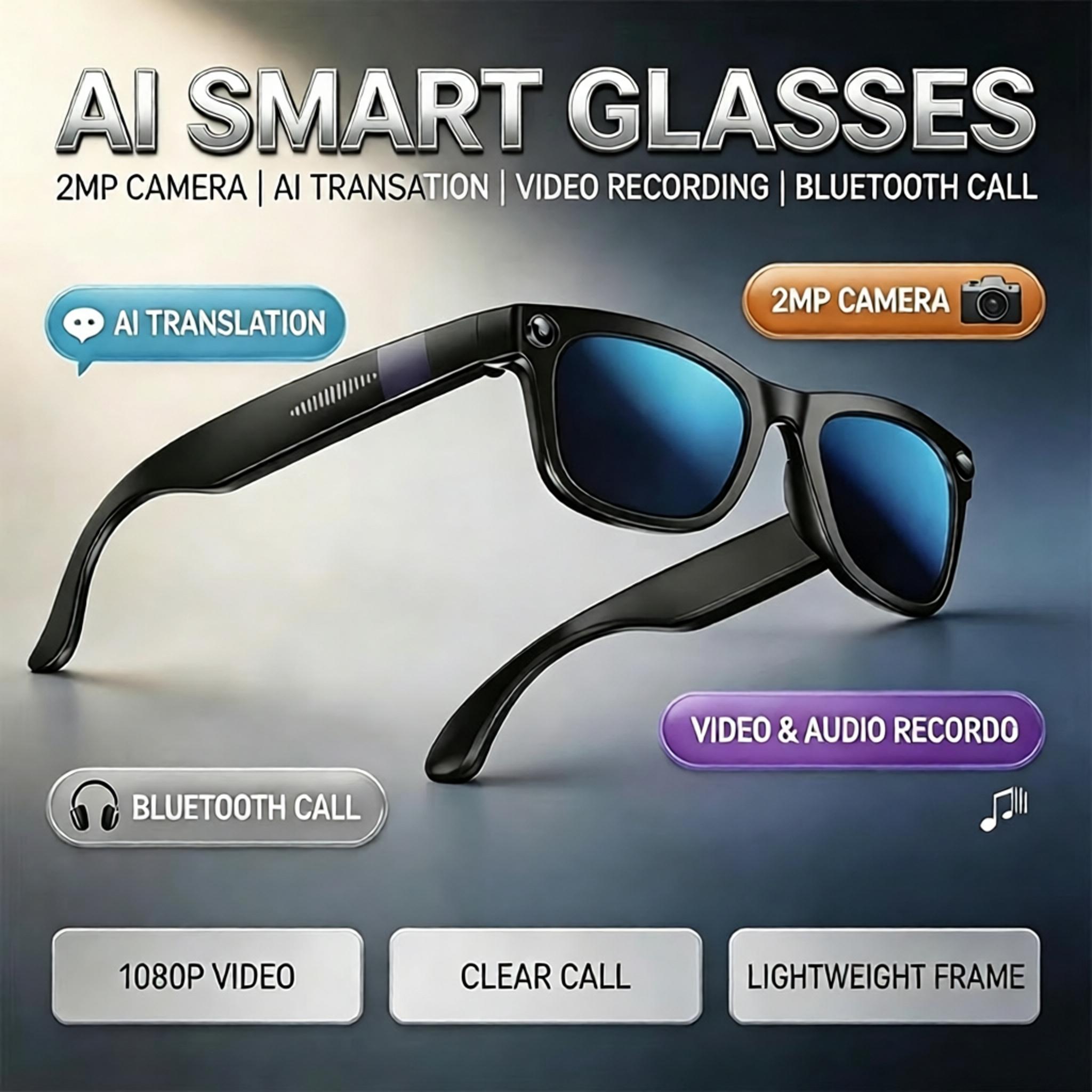 Audio Music For Video - แว่นตาอัจฉริยะบลูทูธ AI รุ่นใหม่ พร้อมกล้อง 2MP แปลภาษาด้วย
