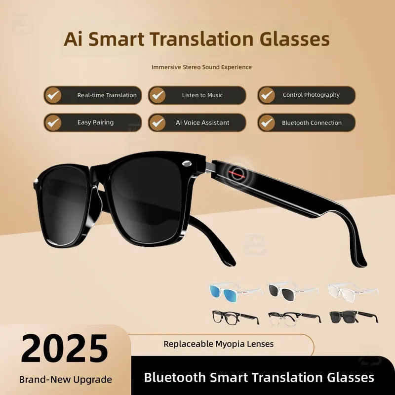 Audio With Music Ai - แว่นตาแปลภาษาอัจฉริยะ AI บลูทูธ แว่นกันแดดพร้อมระบบแปลเสียงแบบเรียลไทม์ หูฟังสำหรับฟังเพลง เหมาะสำหรับการเดินทาง
