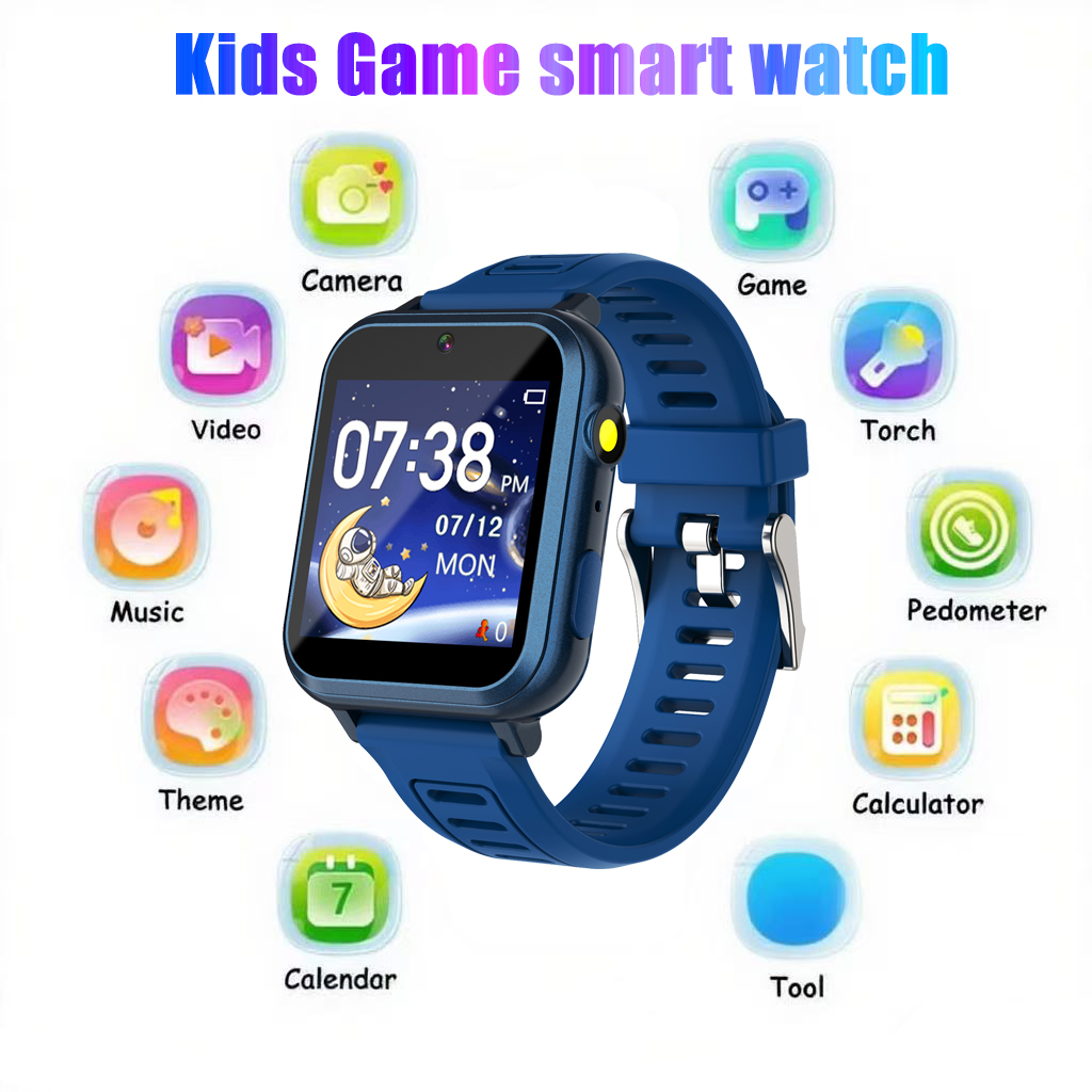 Audio Music Kids - นาฬิกาข้อมือเด็ก 24 เกมเด็กนาฬิกาสมาร์ทเล่นเพลง Pedometer Tracker จอแสดงผลวิดีโอบันทึกเสียงไฟฉาย