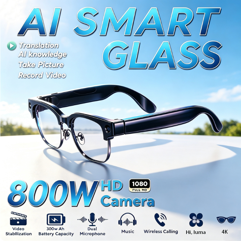 Audio With Music Ai - แว่นตาอัจฉริยะ 800W HD Pixel สำหรับผู้ชายและผู้หญิง พร้อมระบบ