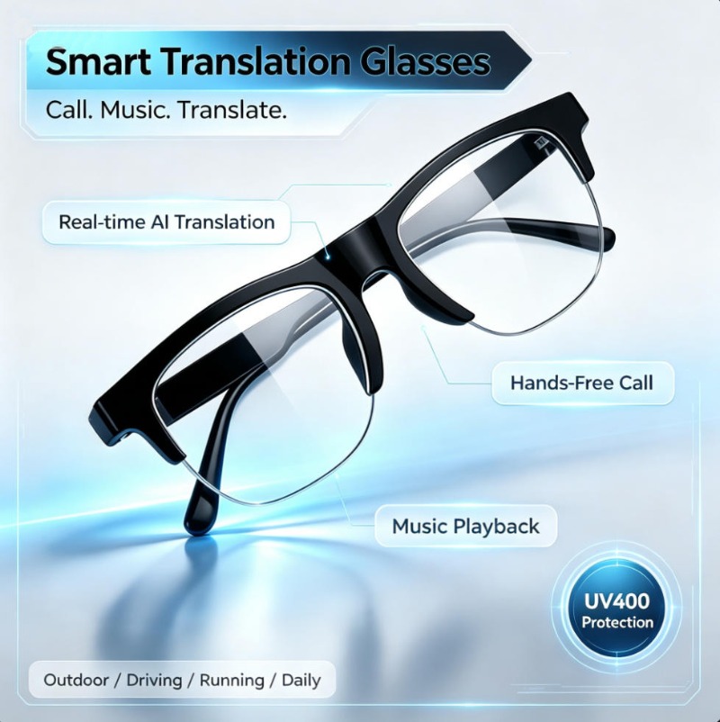Audio With Music Ai - แว่นตาแปลภาษาอัจฉริยะ แปลภาษาแบบเรียลไทม์ด้วย AI โทรแบบแฮนด์ฟรี เล่นเพลง ใช้งานกลางแจ้งได้ทุกวัน