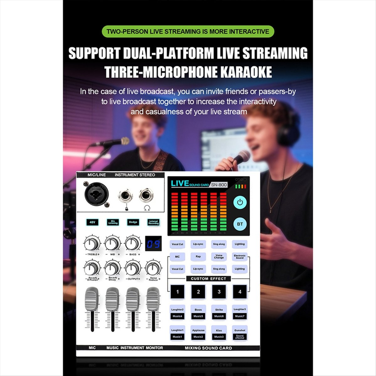 Audio Music Mixer - การ์ดเสียง DTC5 SN800 สำหรับการถ่ายทอดสด เปลี่ยนเสียง ปรับแต่งเสียง