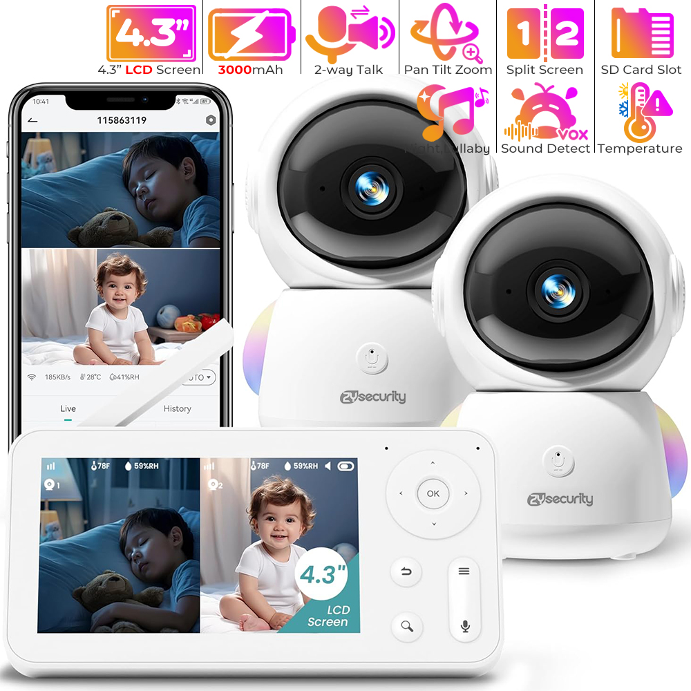 Audio Detect Music - 2K Baby Monitor พร้อม 2 กล้องและเสียง