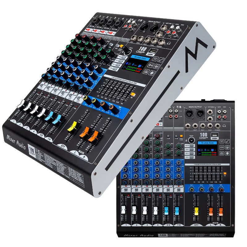 Audio Music Mixer - GAX-HLM80 เครื่องผสมเสียงสีเขียว 8 ช่องสัญญาณ พร้อมเอฟเฟกต์ในตัว แผงควบคุมเพลง