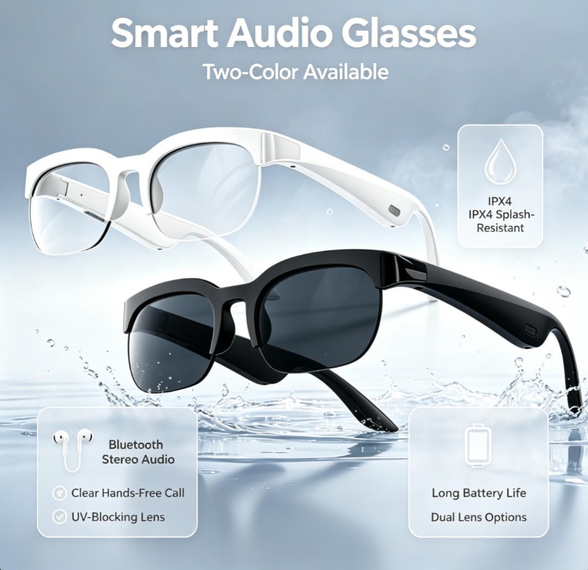Audio Music For Video - แว่นตาอัจฉริยะ 2 สี พร้อมระบบเสียงบลูทูธ สเตอริโอ โทรแบบแฮนด์ฟรี