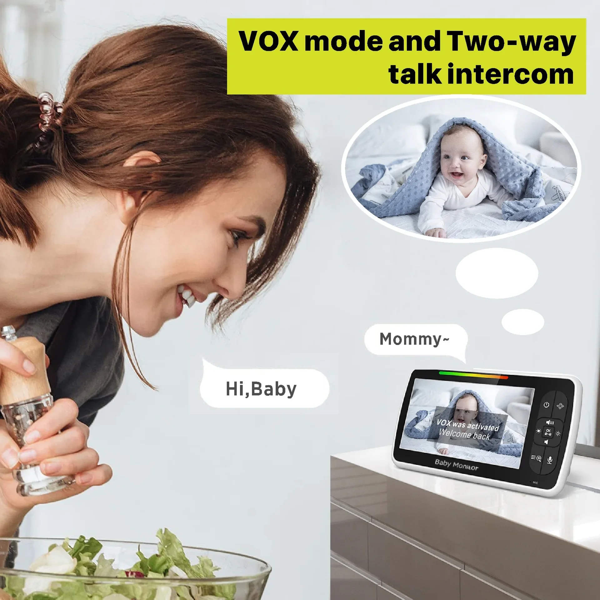 5.0 นิ้ว Video Baby Monitor พร - Audio Music For Video บทวิจารณ์และราคา